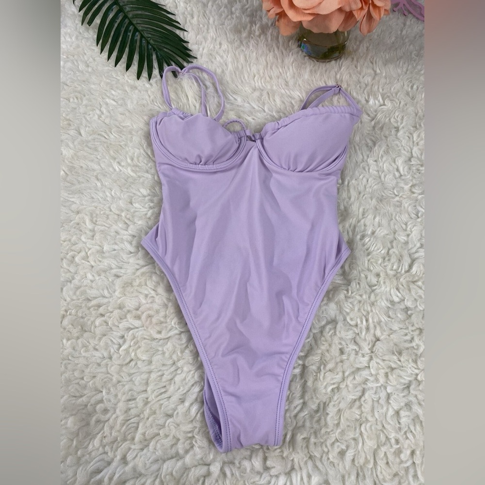 Nwt Lavender one Piece Swimsuit extra high leg‎ extra cheeky